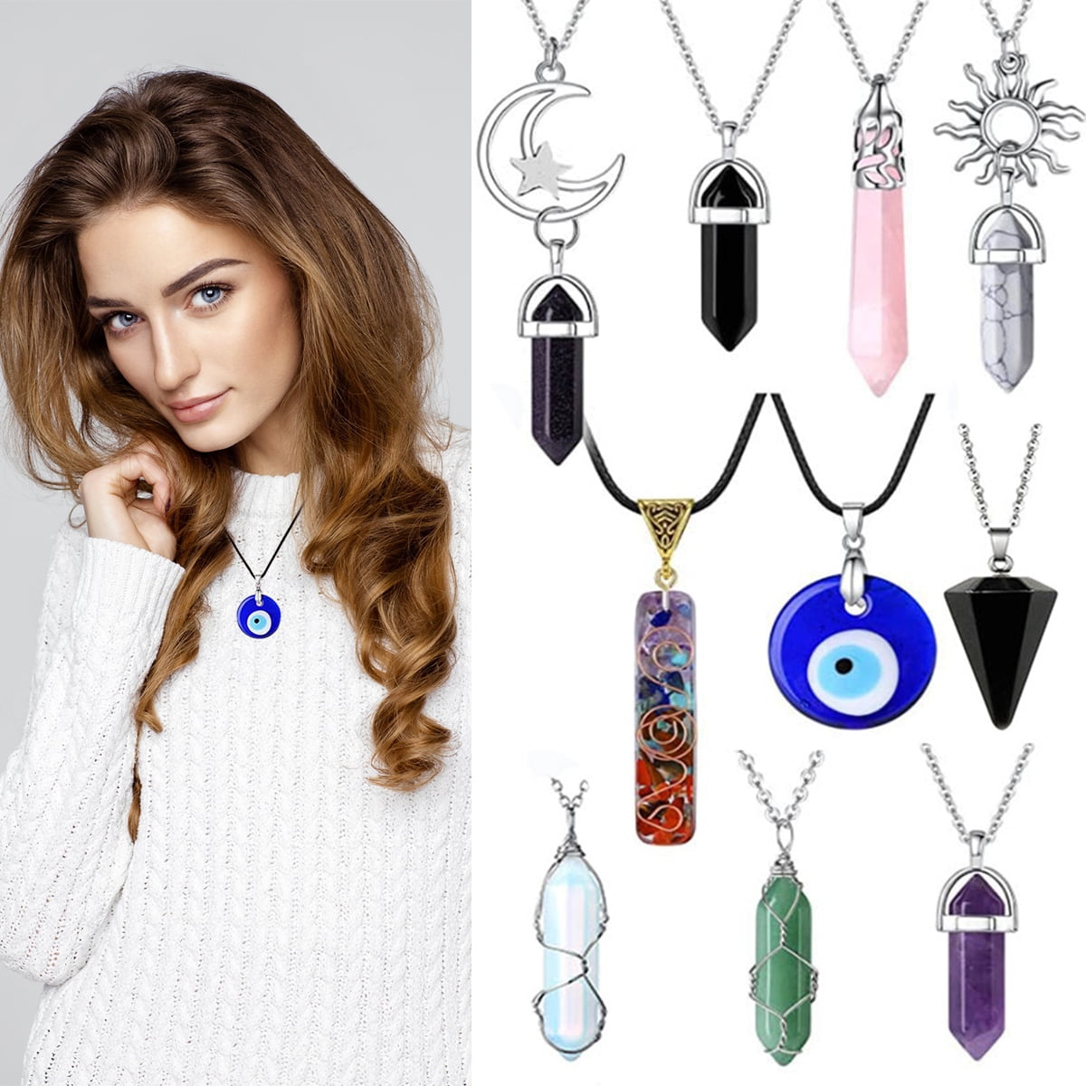 Hexagonal Synthetic Crystal Necklace Natural Prism Stone - Temu